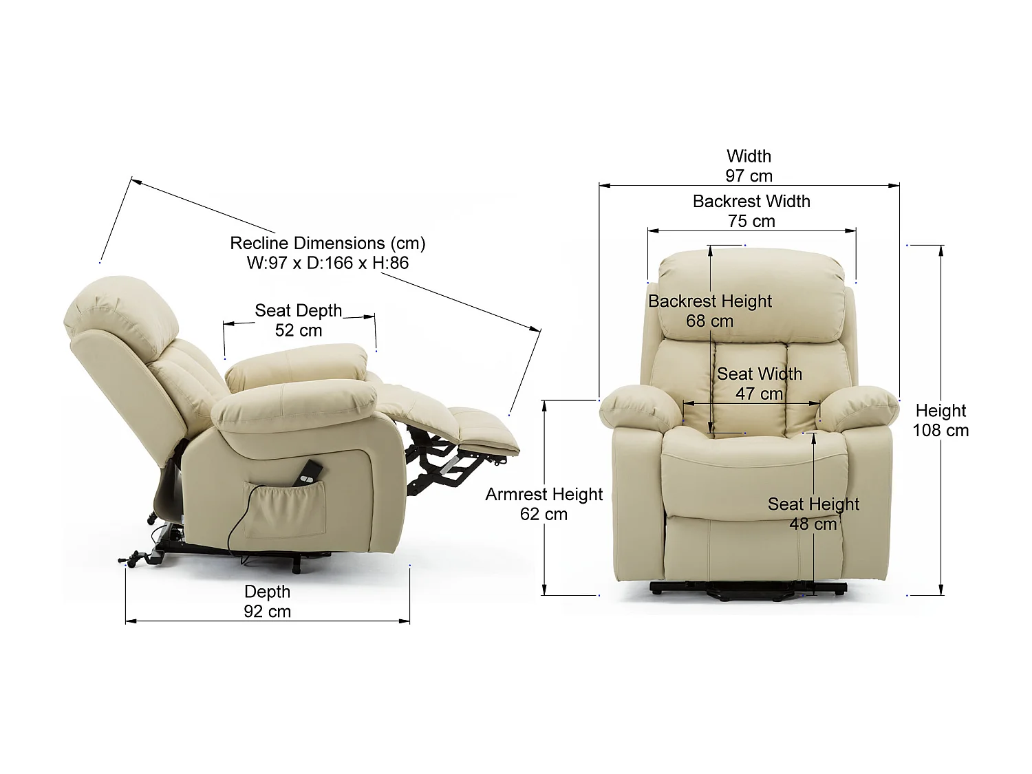 Chester Single Motor Rise Recliner Bonded Leather Heat & Massage Chair