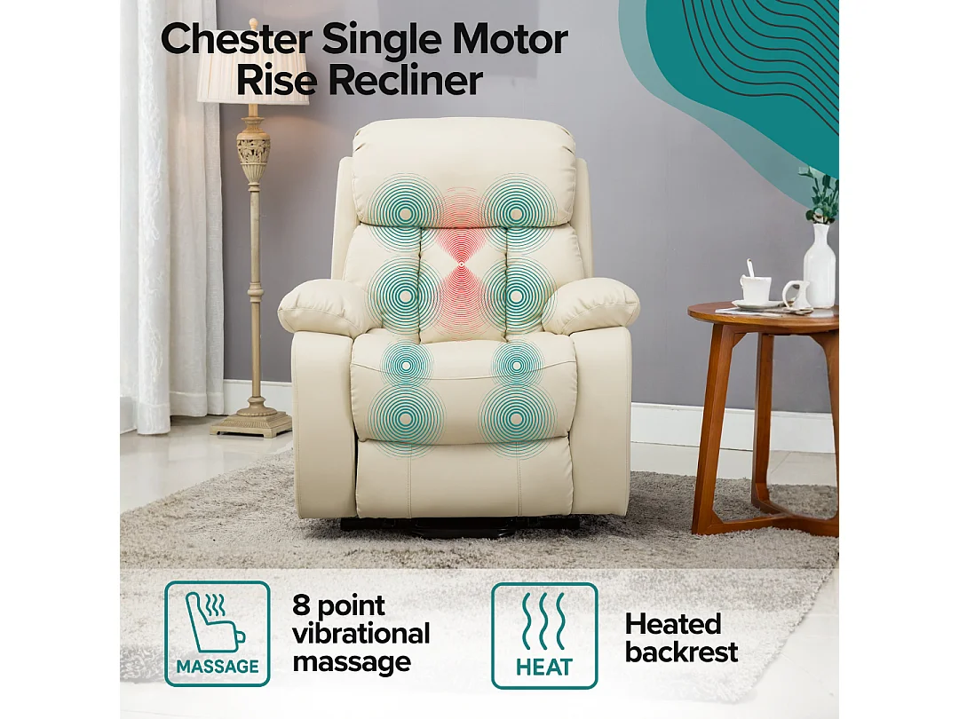 Chester Single Motor Rise Recliner Bonded Leather Heat & Massage Chair