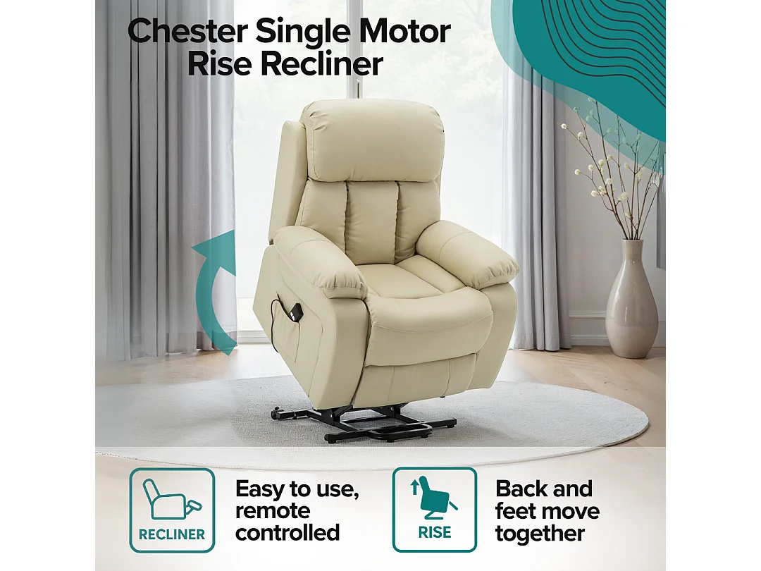 Chester Single Motor Rise Recliner Bonded Leather Heat & Massage Chair