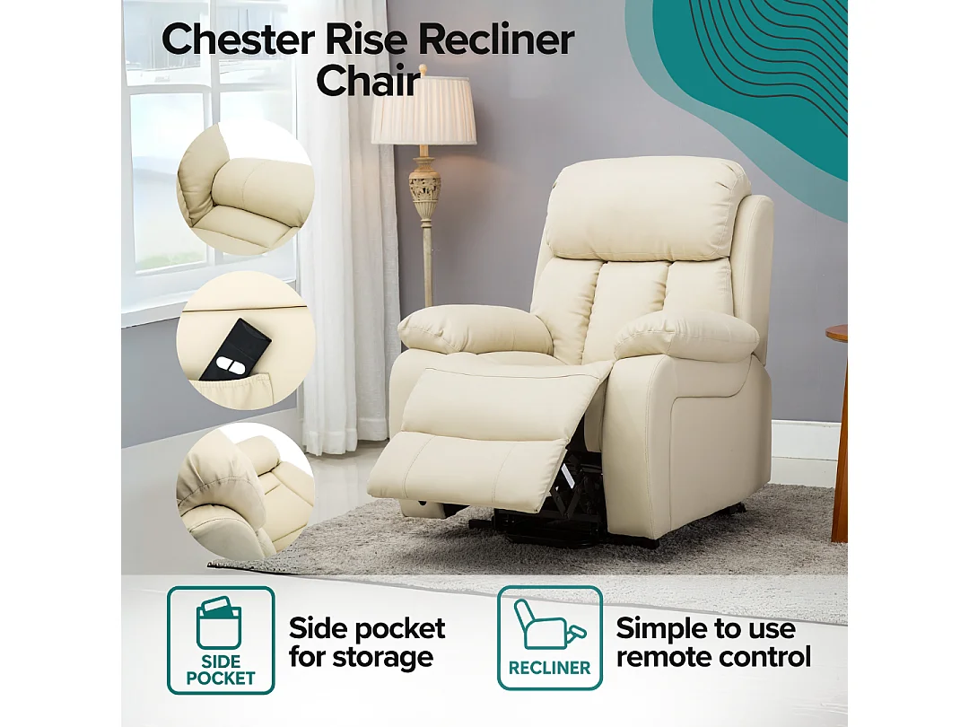 Chester Single Motor Rise Recliner Bonded Leather Heat & Massage Chair
