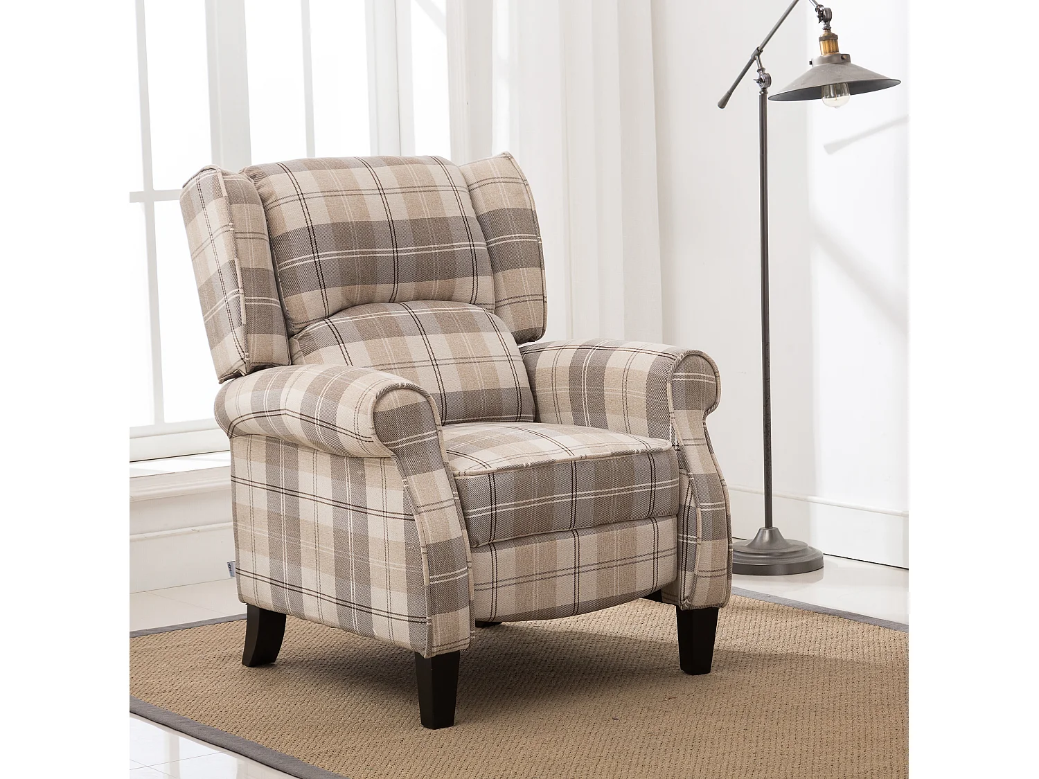 Eaton Wing Back Fireside Checkered Fabric Pushback Recliner Chair