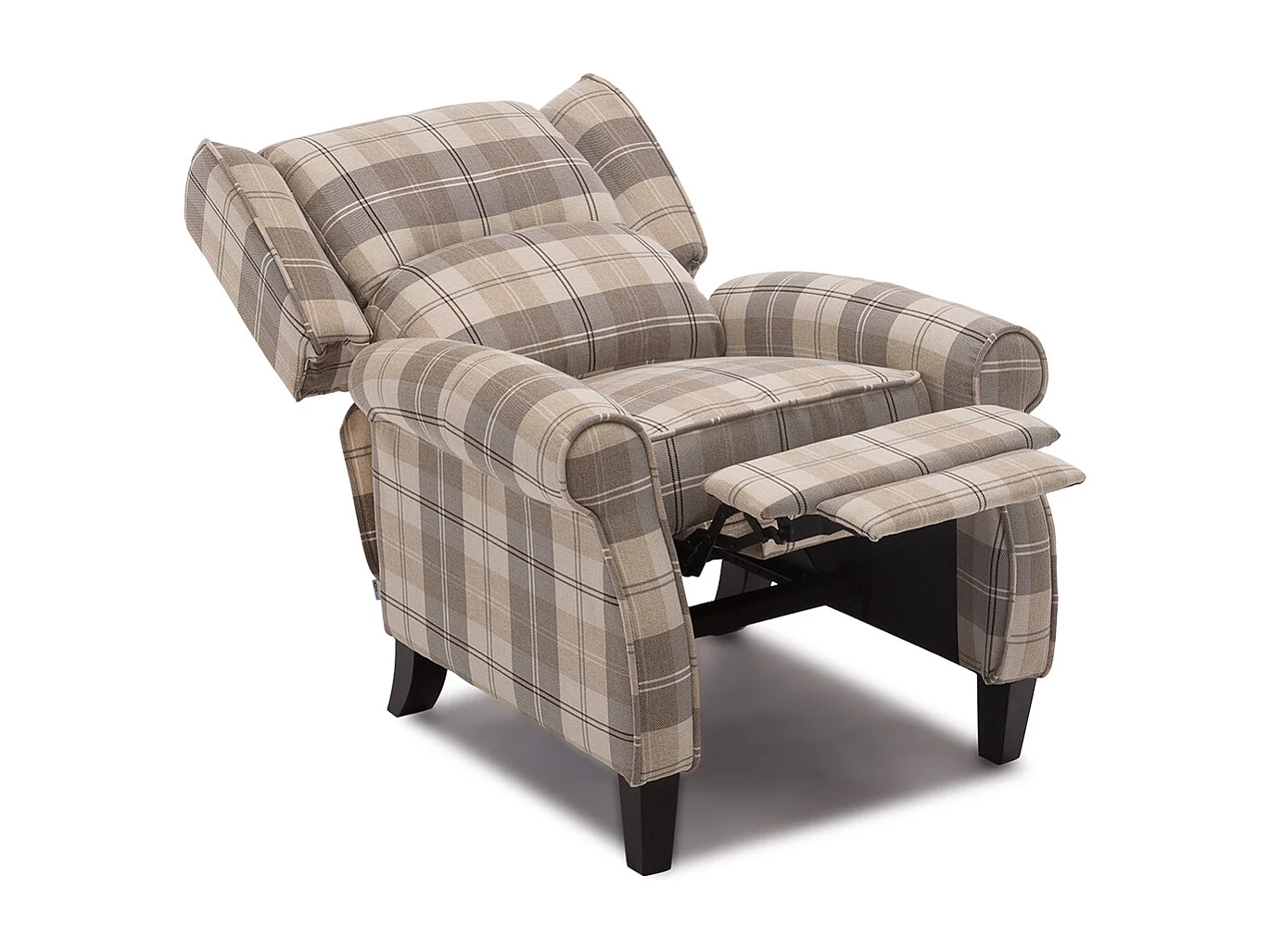 Eaton Wing Back Fireside Checkered Fabric Pushback Recliner Chair