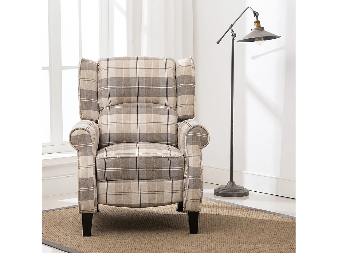 Eaton Wing Back Fireside Checkered Fabric Pushback Recliner Chair