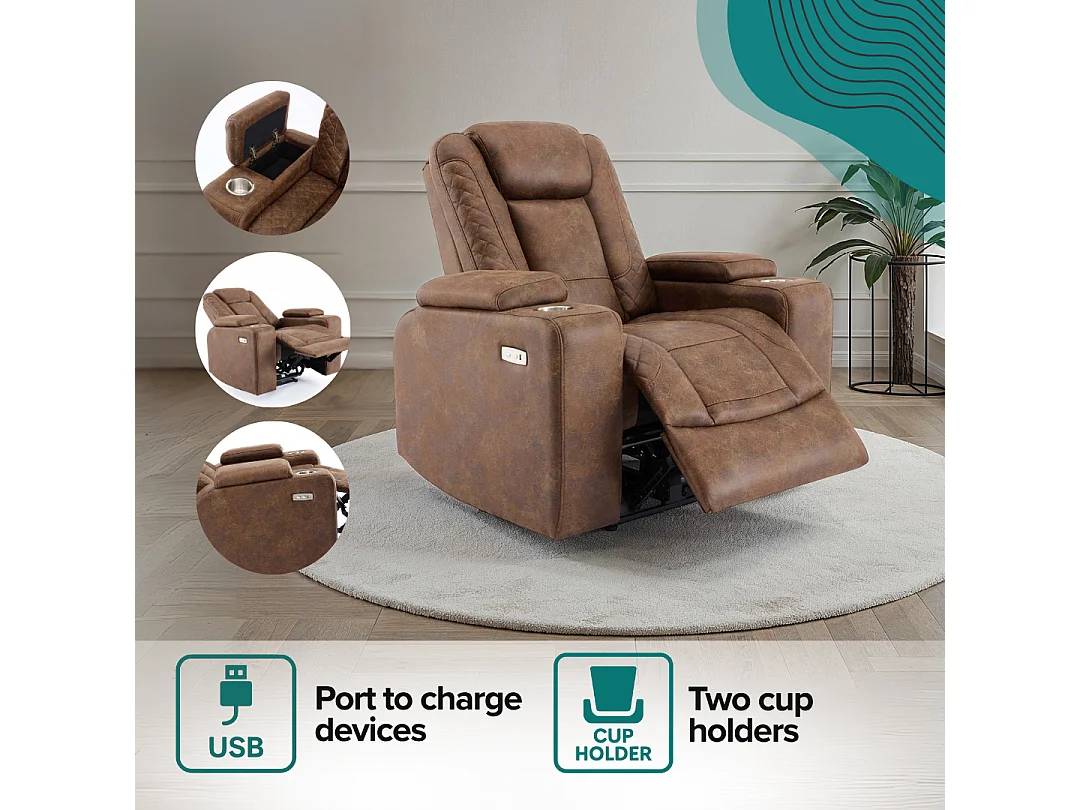 Ashton Electric Recliner Technology Fabric USB-C Charging Recliner Chair