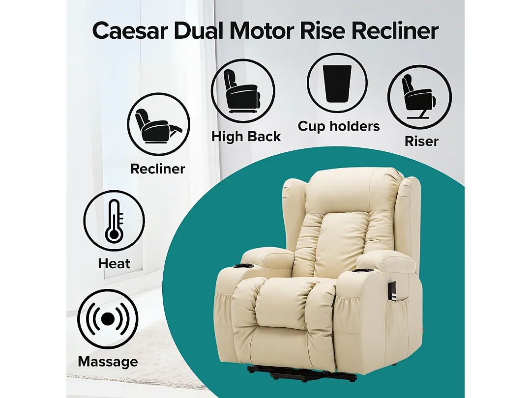 Caesar Dual Motor Rise Recliner Bonded Leather Heat And Massage Chair
