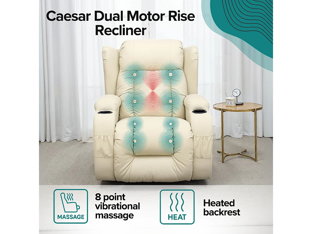 Caesar Dual Motor Rise Recliner Bonded Leather Heat And Massage Chair