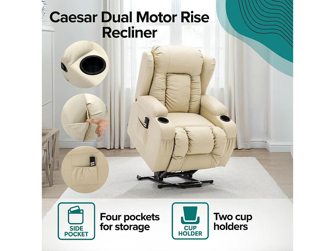 Caesar Dual Motor Rise Recliner Bonded Leather Heat And Massage Chair