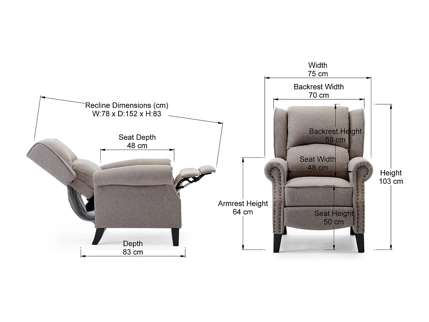 Charlotte Modern Fabric Pushback Recliner Sofa Accent Chair
