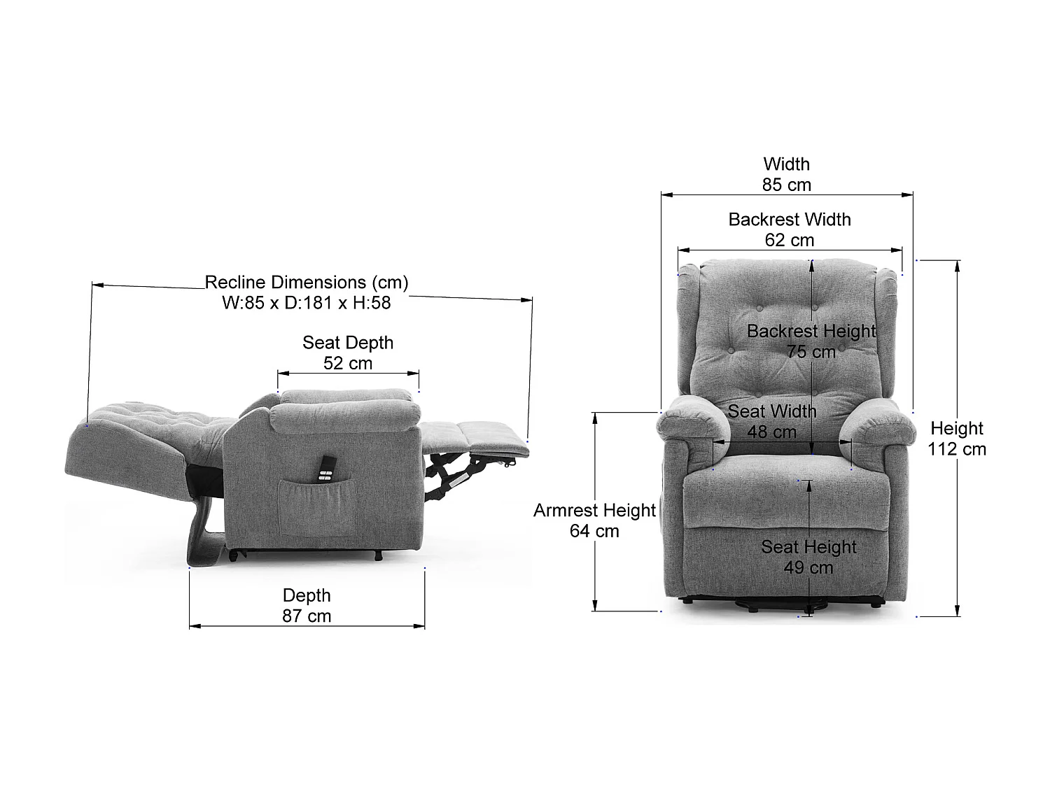 Barnsley Fabric Electric Dual Motor Rise Recliner Mobility Armchair