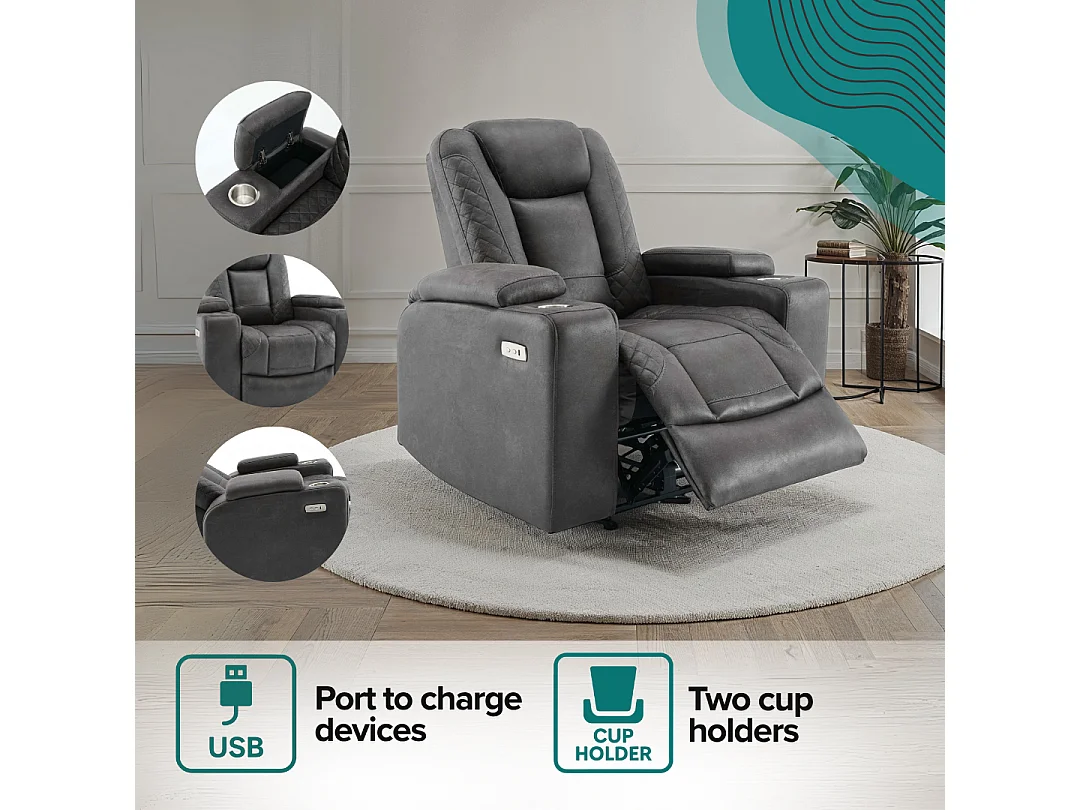 Ashton Electric Recliner Technology Fabric USB-C Charging Recliner Chair