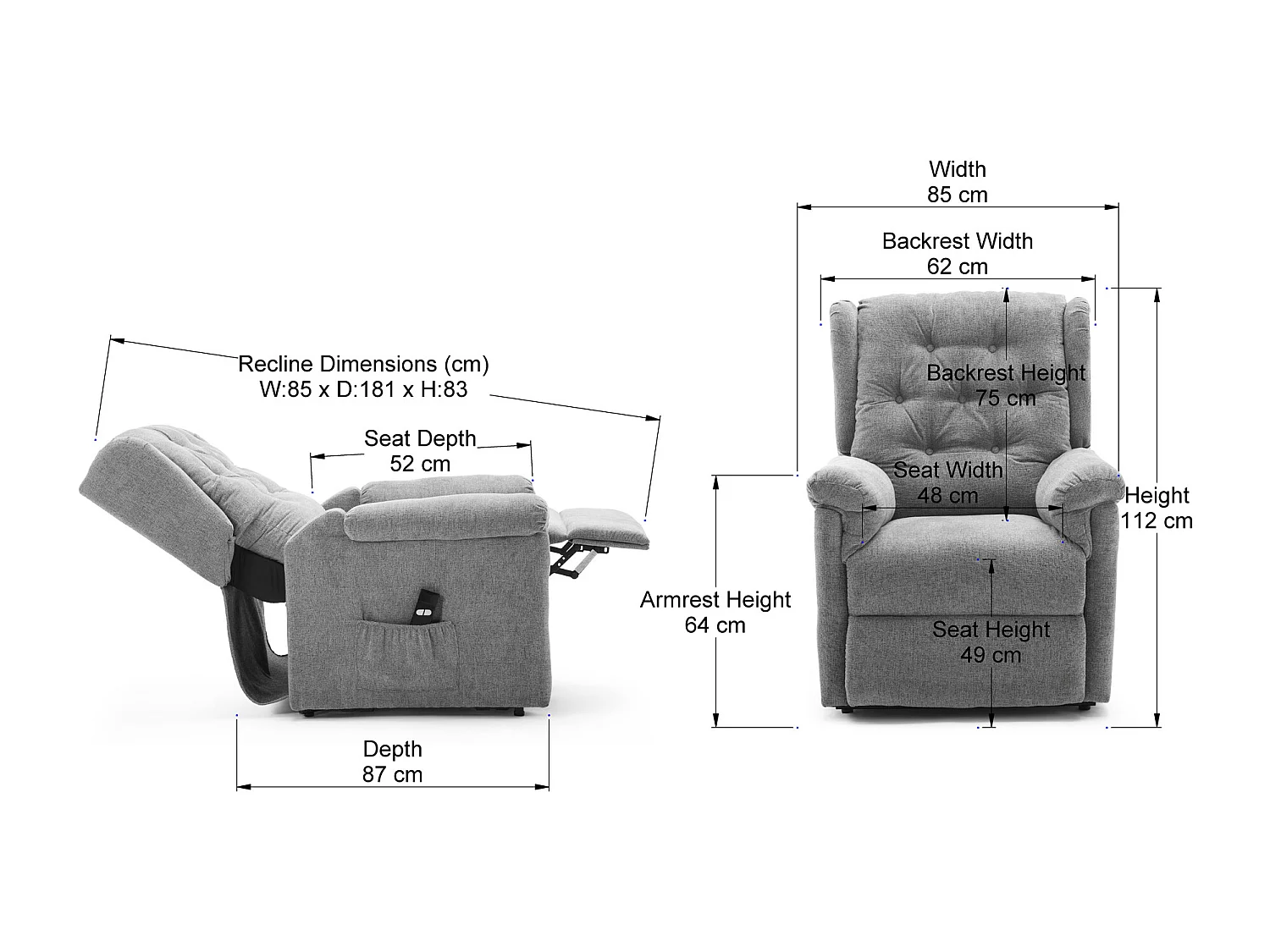 Barnsley Fabric Electric Single Motor Rise Recliner Mobility Armchair
