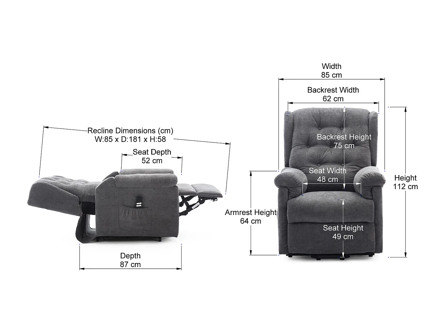 Barnsley Fabric Electric Dual Motor Rise Recliner Mobility Armchair