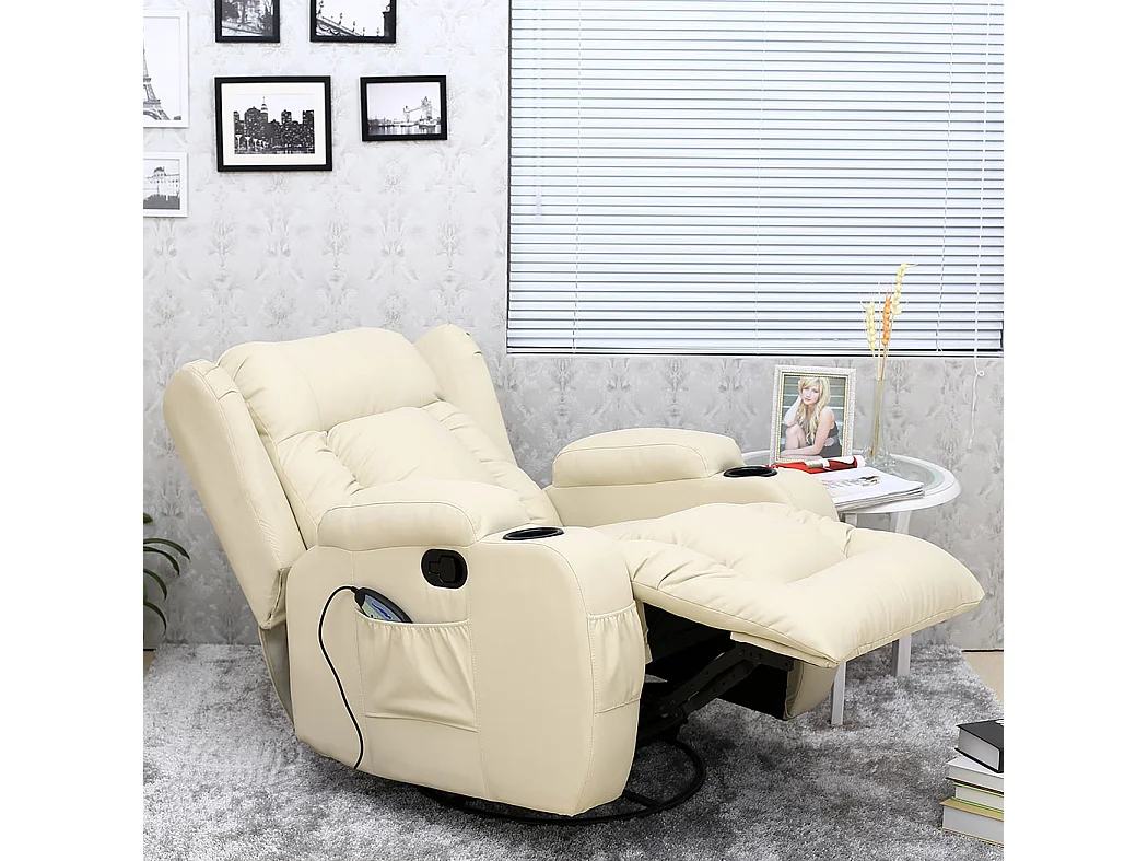 Caesar Bonded Leather Recliner Rocking Swivel Heat & Massage Chair