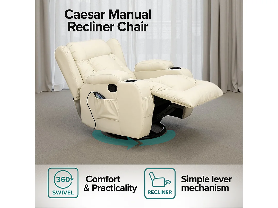 Caesar Bonded Leather Recliner Rocking Swivel Heat & Massage Chair