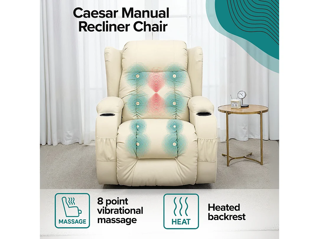 Caesar Bonded Leather Recliner Rocking Swivel Heat & Massage Chair