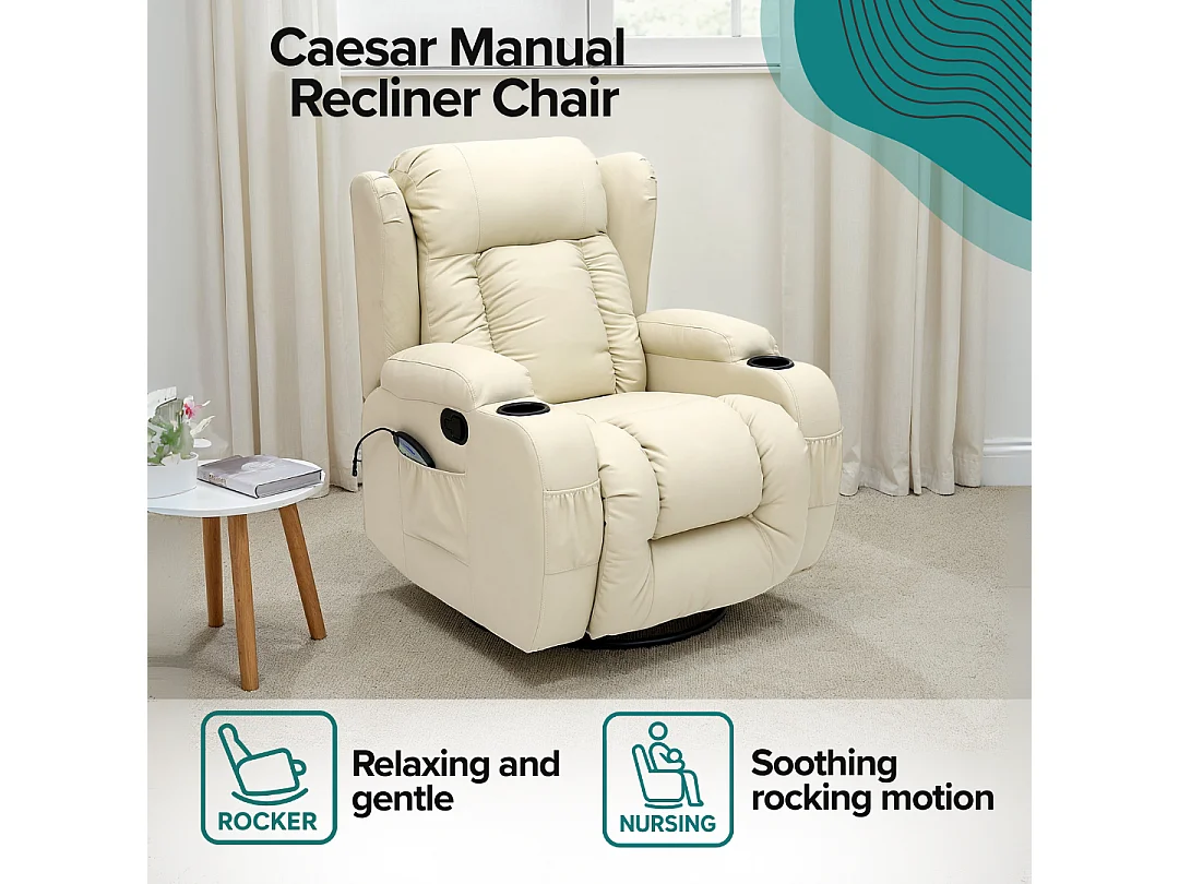 Caesar Bonded Leather Recliner Rocking Swivel Heat & Massage Chair