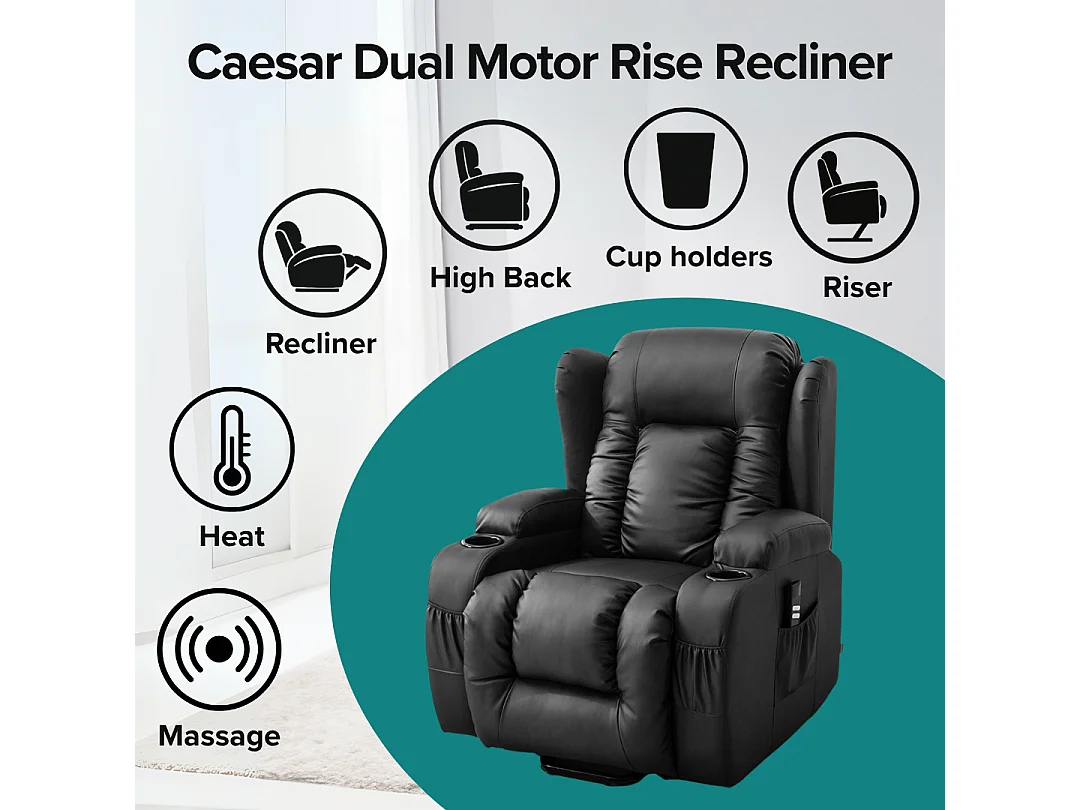 Caesar Dual Motor Rise Recliner Bonded Leather Heat And Massage Chair