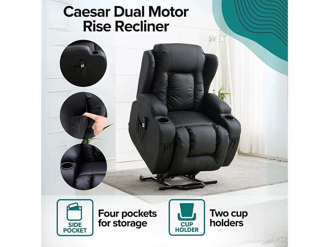 Caesar Dual Motor Rise Recliner Bonded Leather Heat And Massage Chair