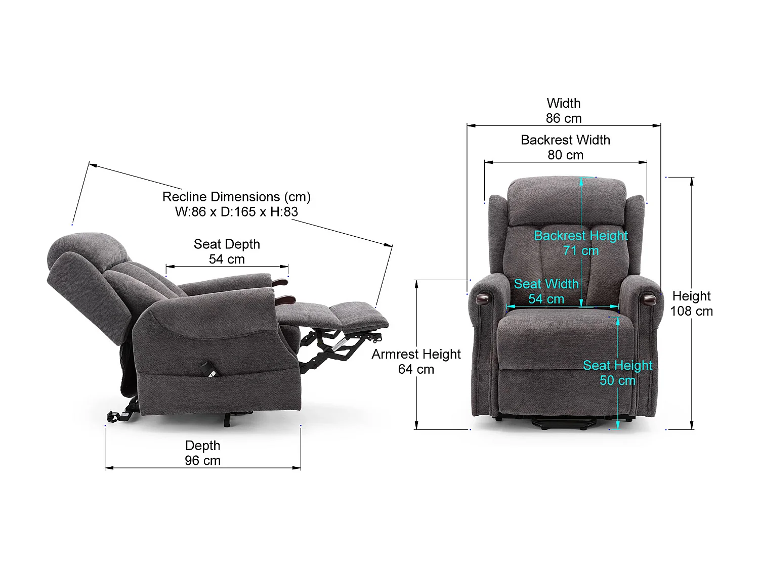 Halton Fabric Heavy Duty Single Motor Rise Recliner Lift Mobility Chair