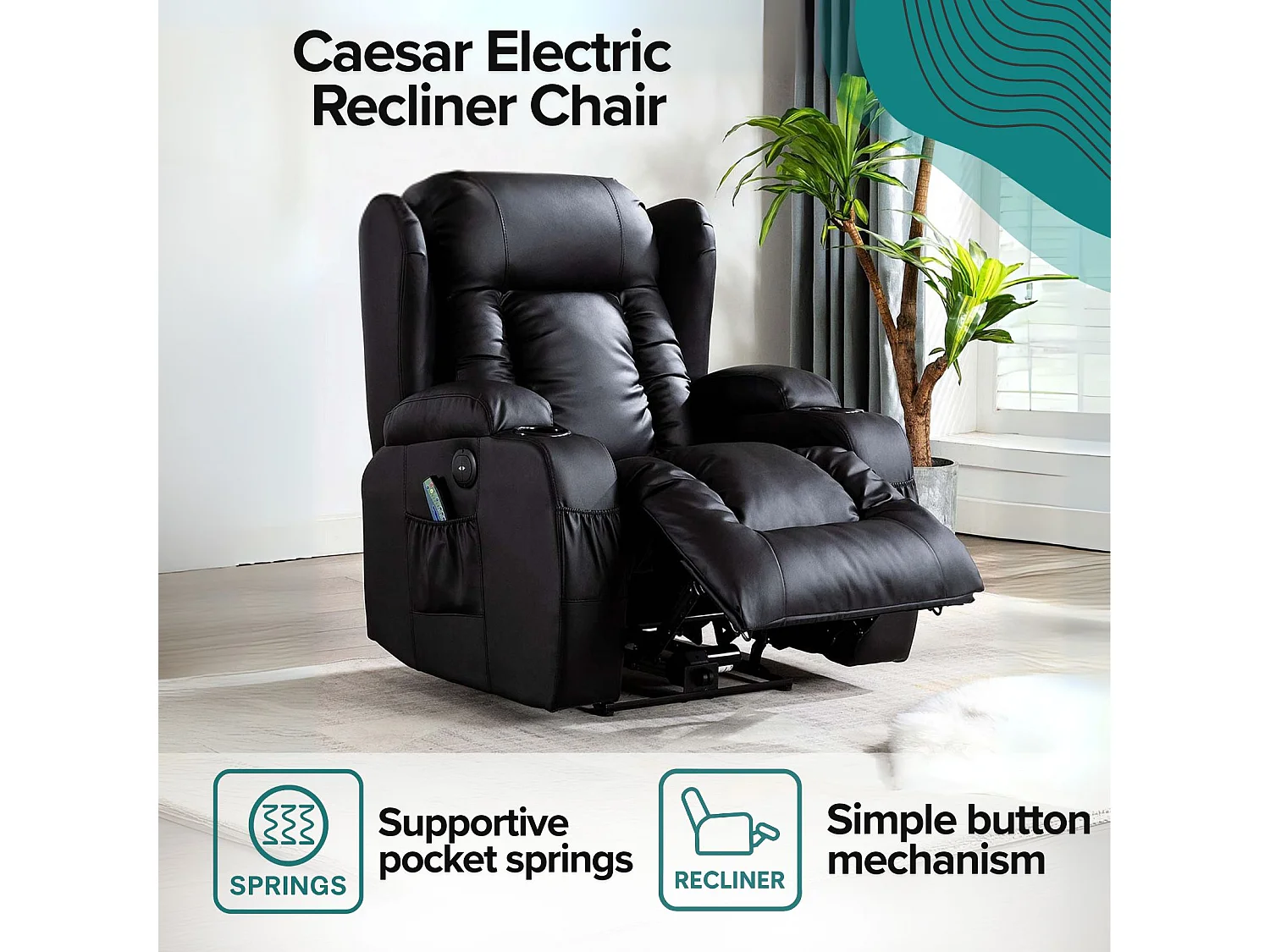 Caesar Electric Bonded Leather Automatic Recliner Heat & Massage Chair