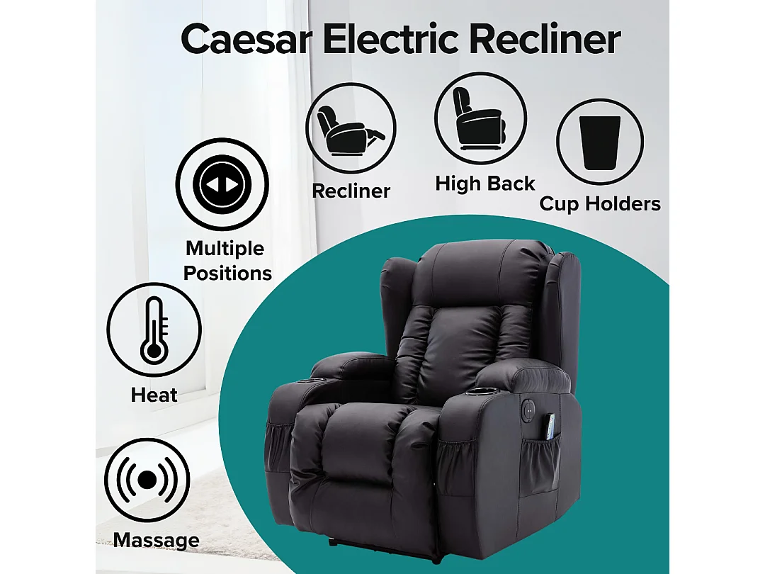 Caesar Electric Bonded Leather Automatic Recliner Heat & Massage Chair