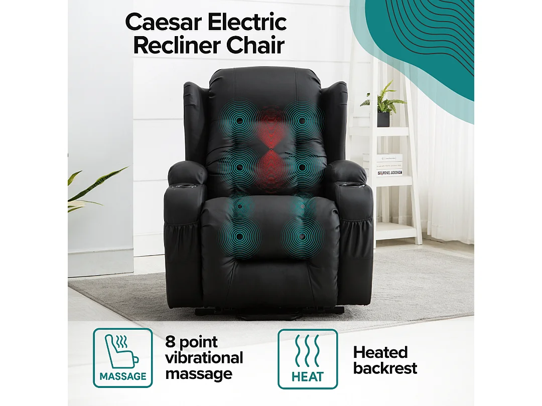 Caesar Electric Bonded Leather Automatic Recliner Heat & Massage Chair