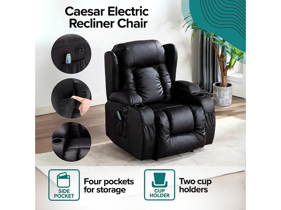Caesar Electric Bonded Leather Automatic Recliner Heat & Massage Chair