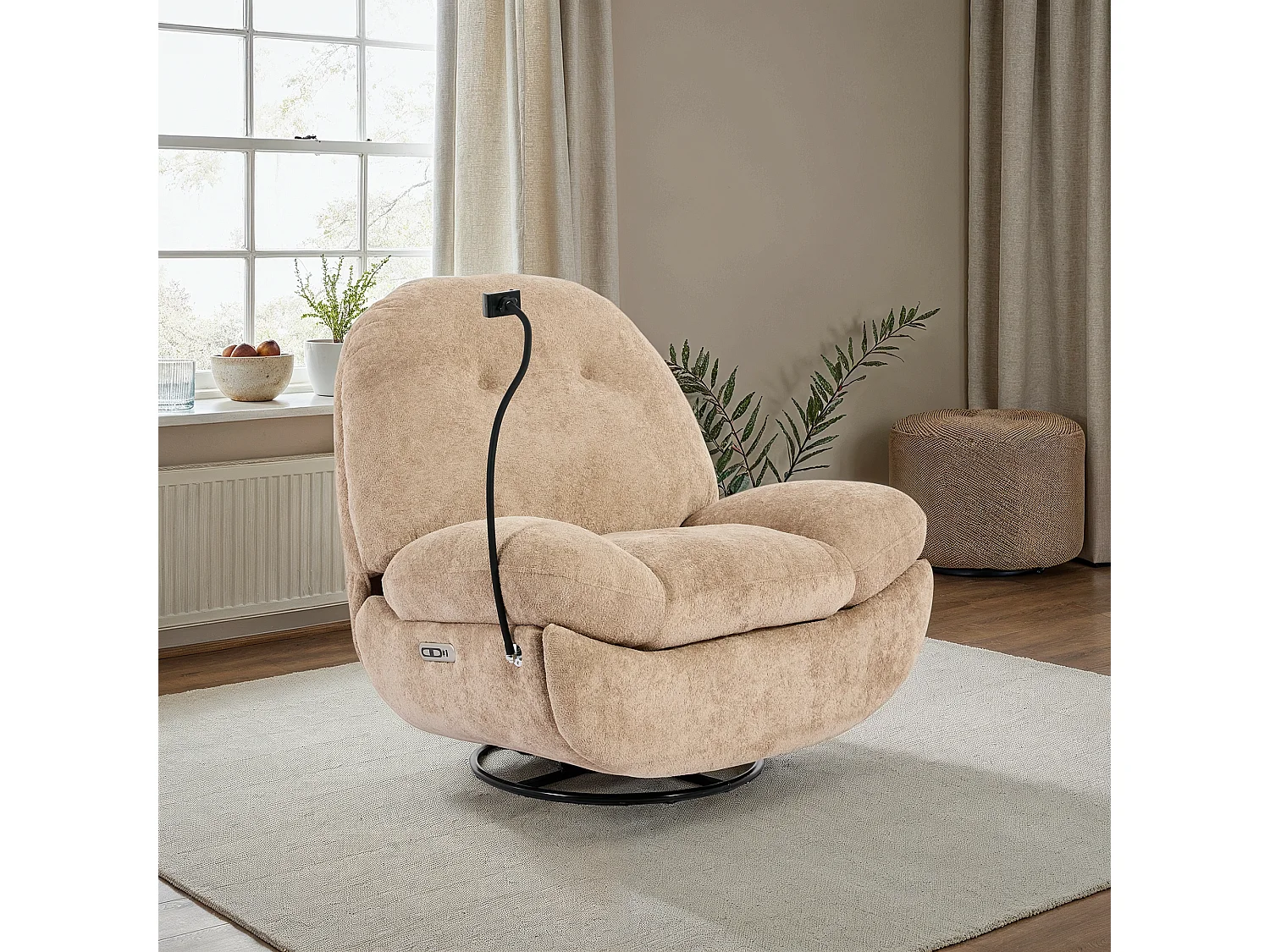 Phoenix Electric Recliner Voice Control Swivel Rock Teddy Boucle Chair