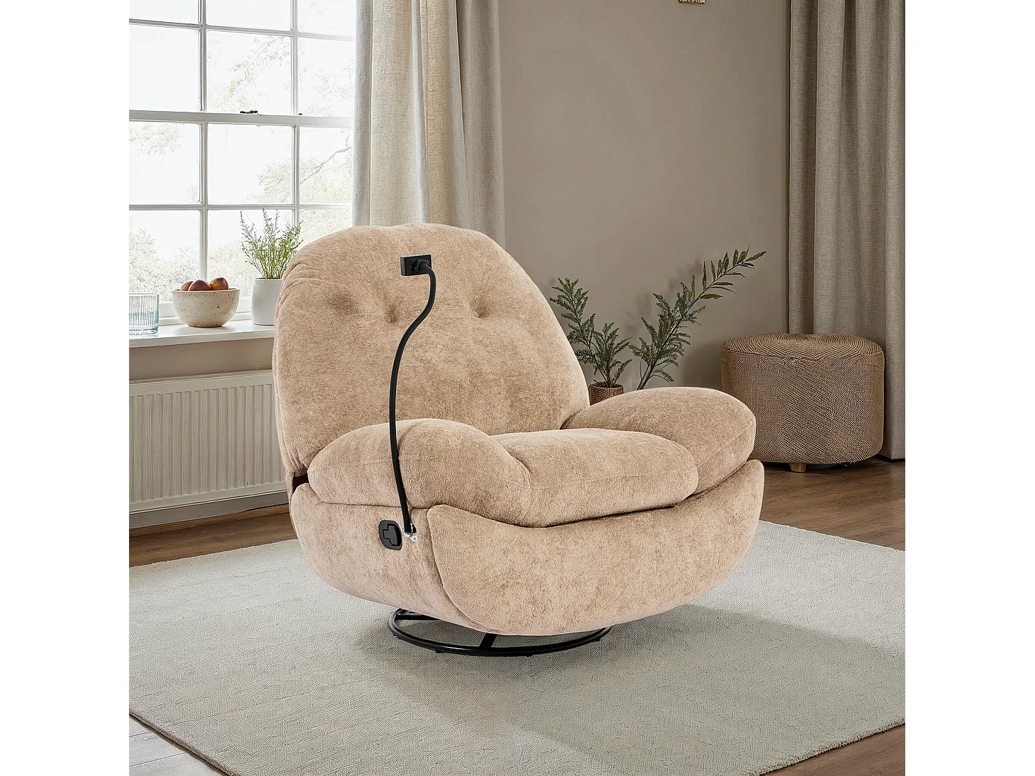 Phoenix Manual Recliner Swivel & Rocker Teddy Boucle Fabric Chair