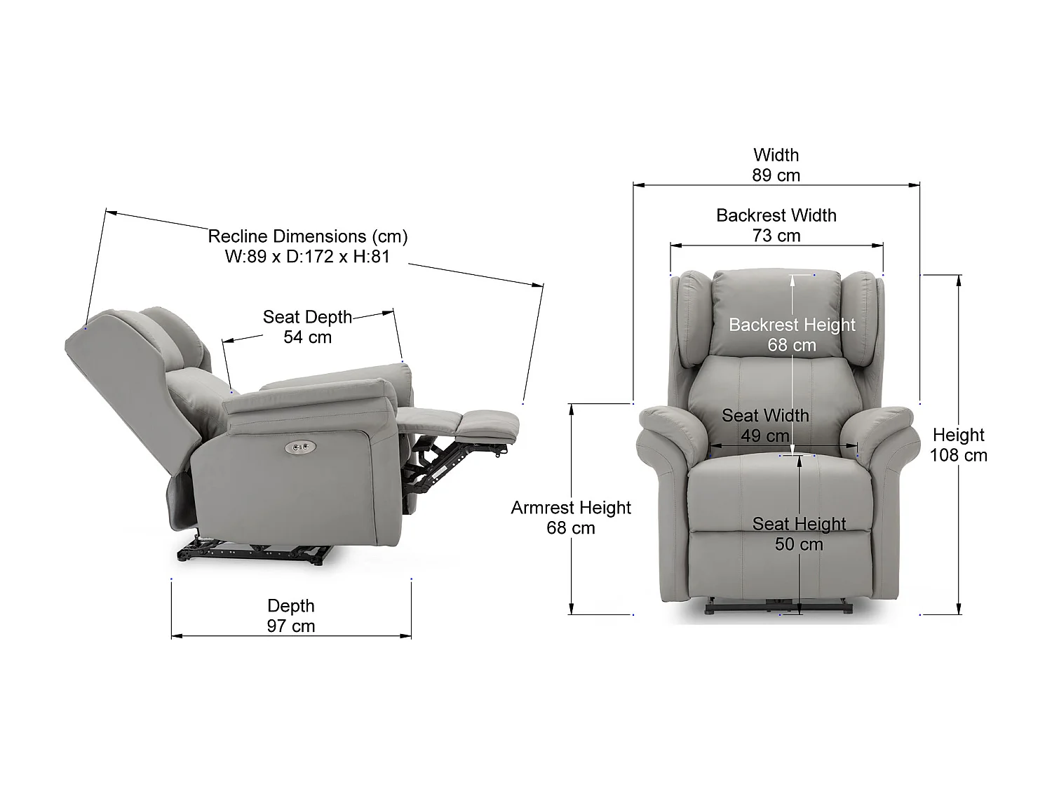 Electric Recliner Chair Wingback Design & USB Port In Bonded Leather