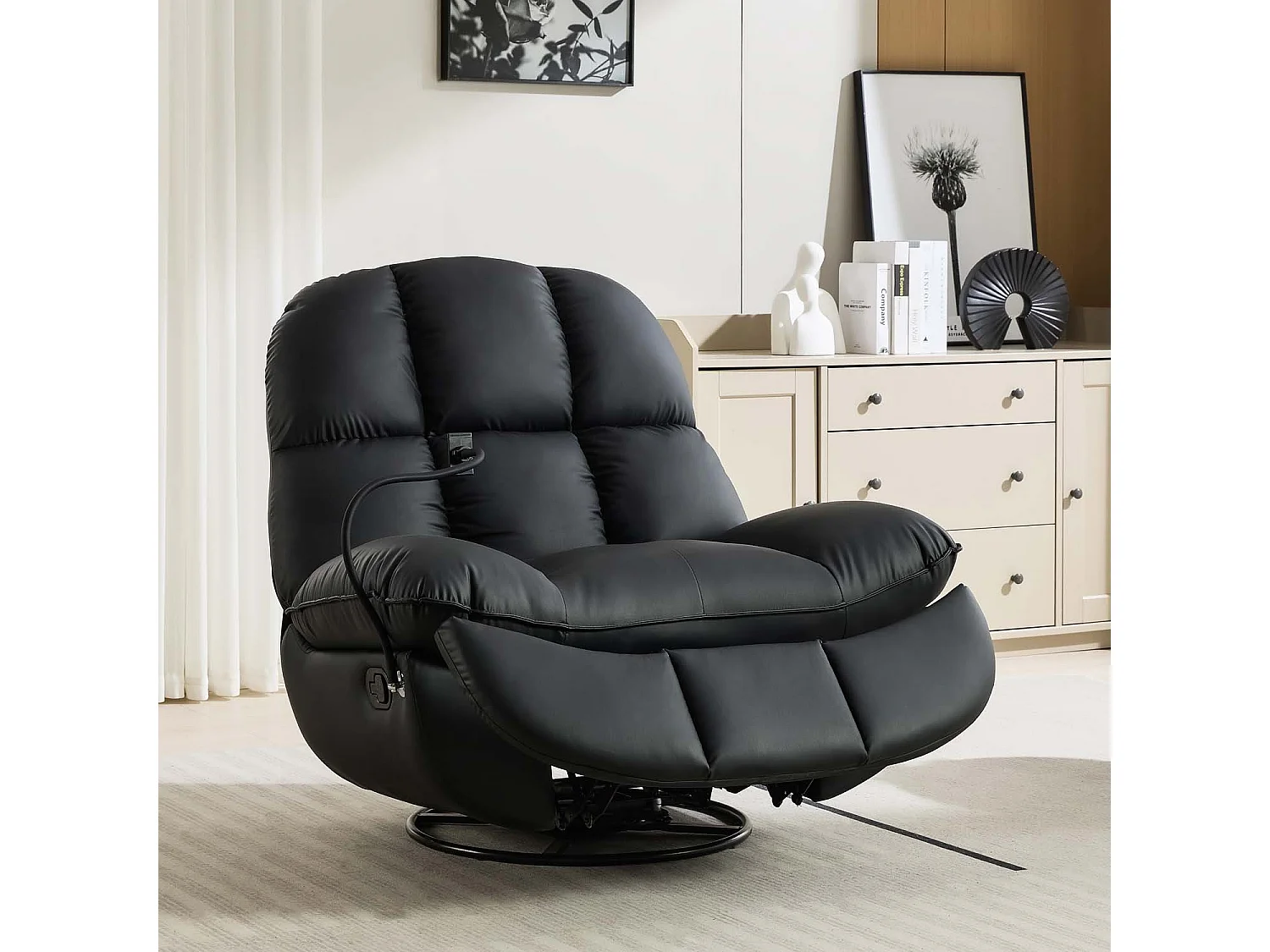 Chicago Faux Leather Swivel & Rocker Manual Recliner Chair Black