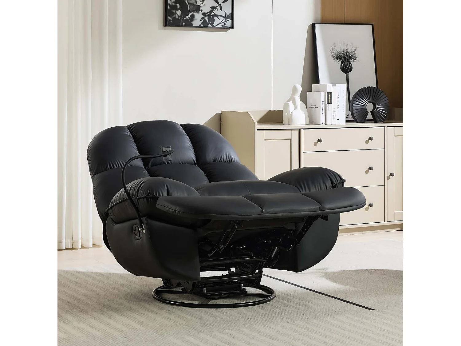 Chicago Faux Leather Swivel & Rocker Manual Recliner Chair Black