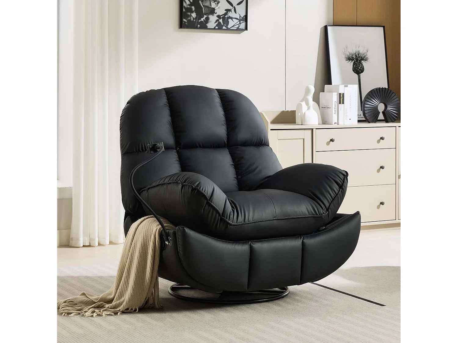 Chicago Faux Leather Swivel & Rocker Manual Recliner Chair Black