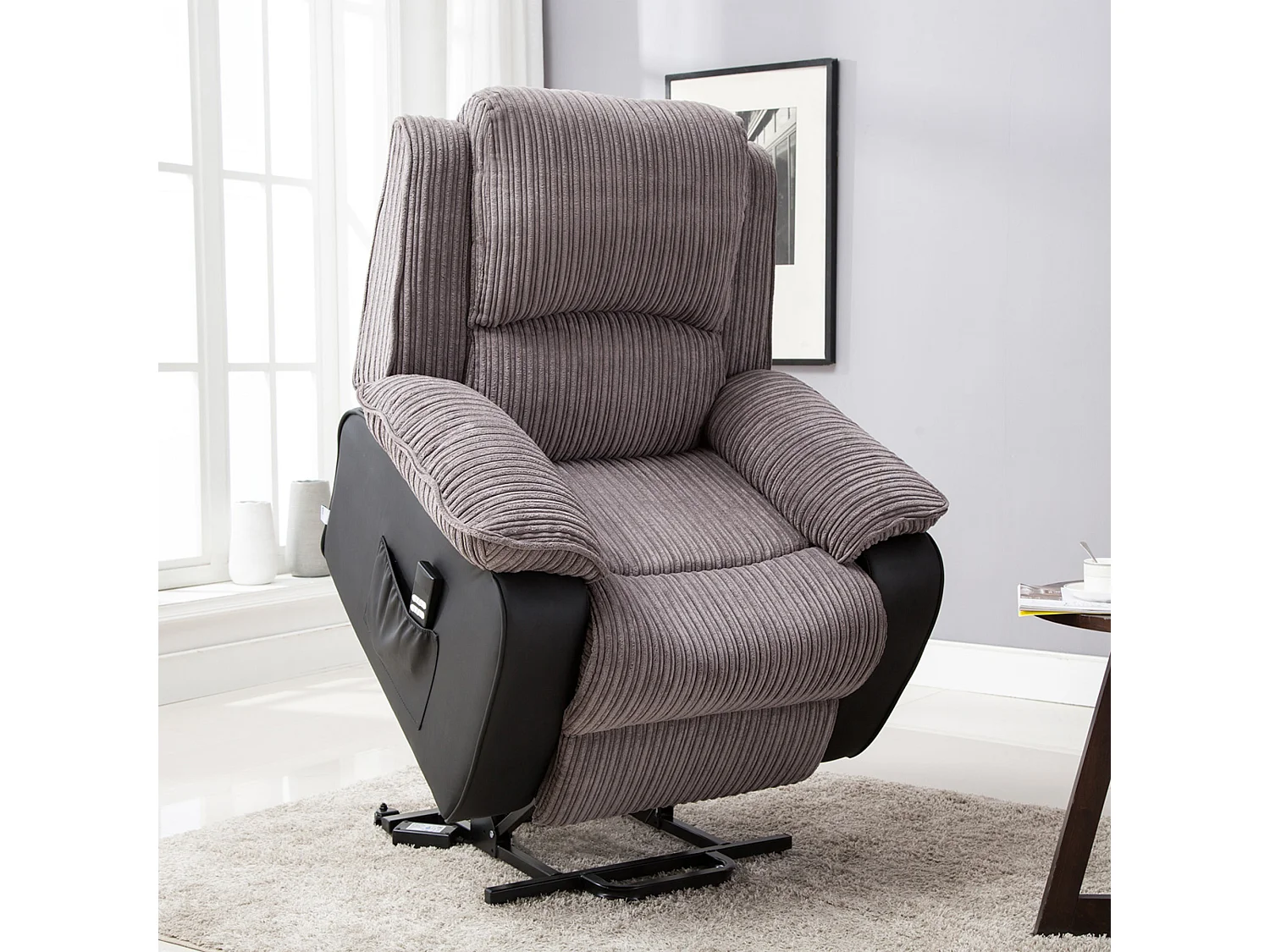 Postana Dual Motor Electric Rise Recliner Jumbo Cord Fabric Chair