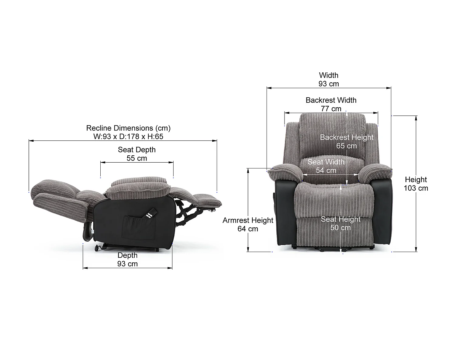 Postana Dual Motor Electric Rise Recliner Jumbo Cord Fabric Chair