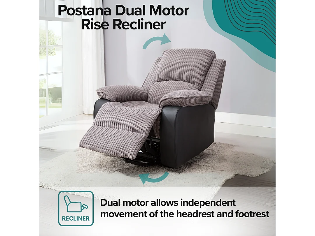 Postana Dual Motor Electric Rise Recliner Jumbo Cord Fabric Chair