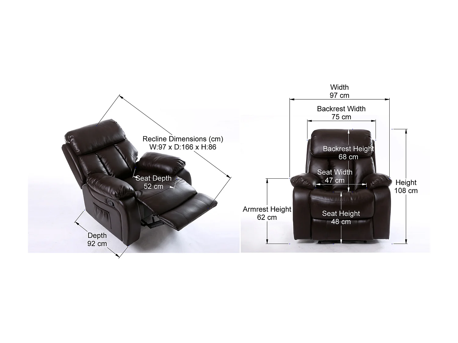 Chester Bonded Leather Manual Recliner Chair with Heat And Massage