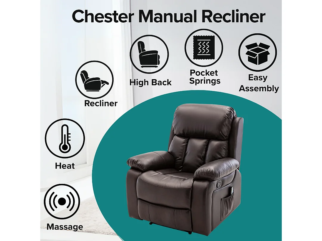 Chester Bonded Leather Manual Recliner Chair with Heat And Massage