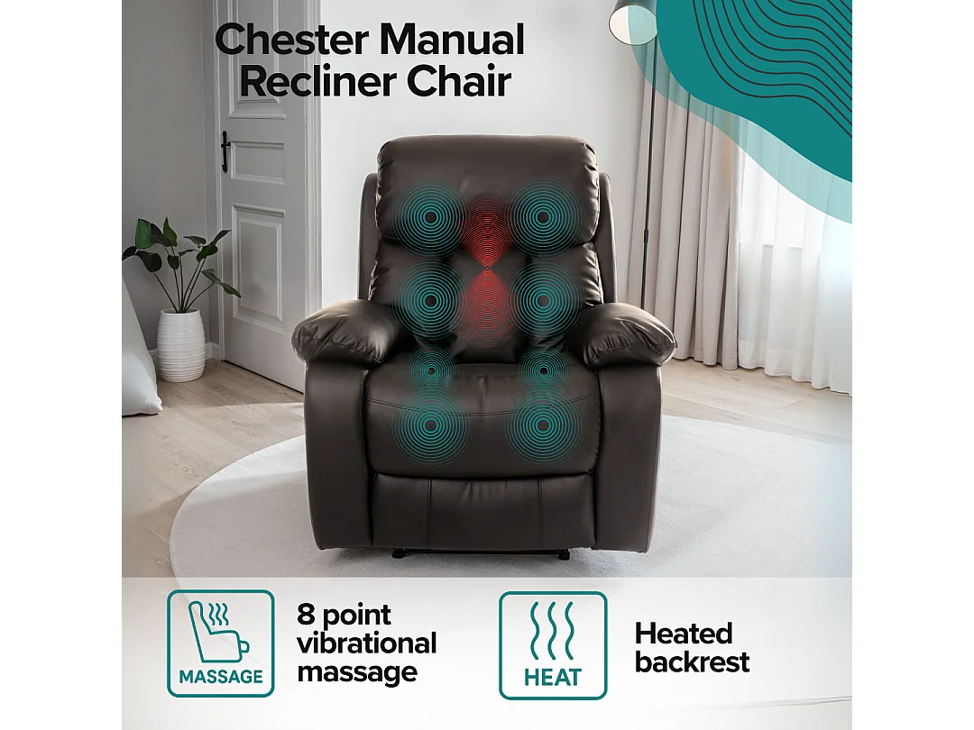 Chester Bonded Leather Manual Recliner Chair with Heat And Massage
