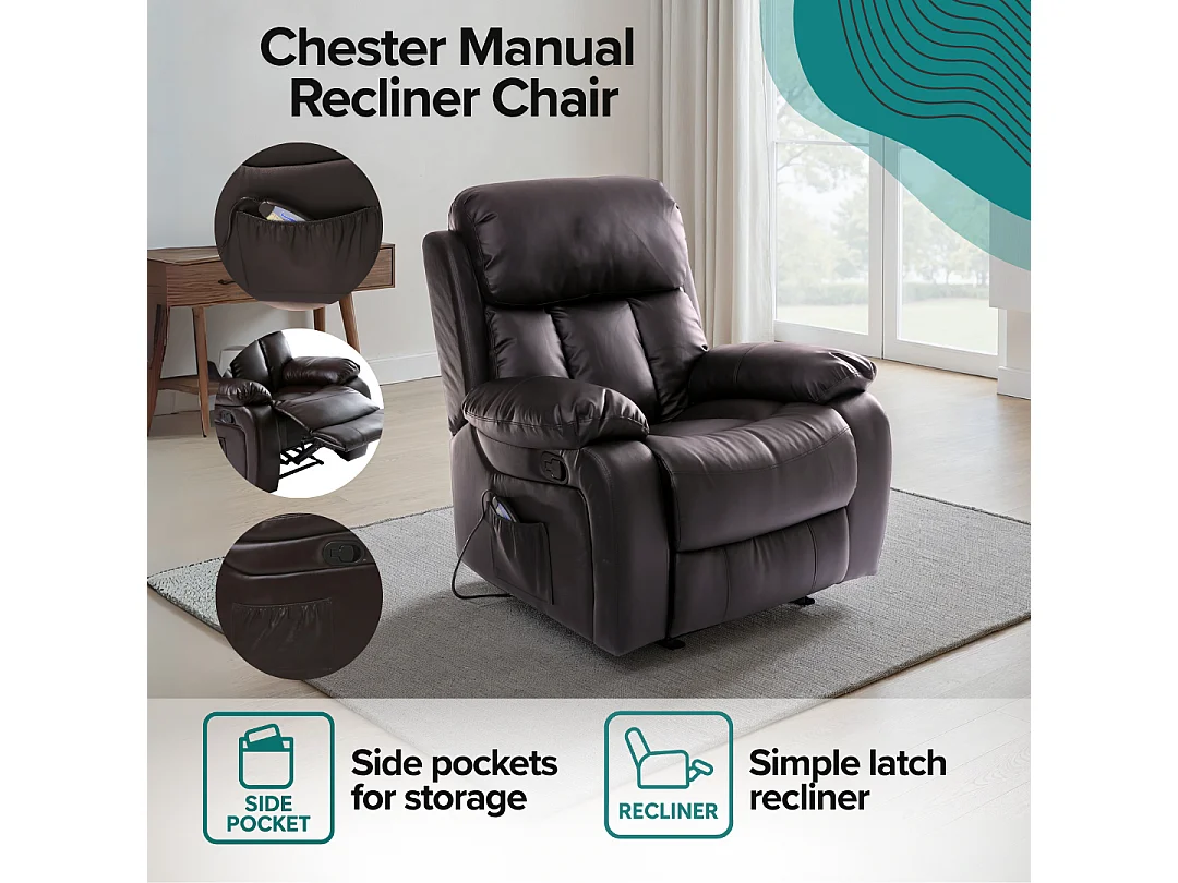 Chester Bonded Leather Manual Recliner Chair with Heat And Massage