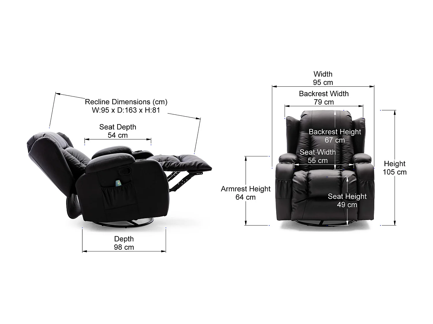 Caesar Bonded Leather Recliner Rocking Swivel Heat & Massage Chair