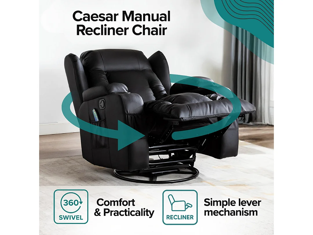 Caesar Bonded Leather Recliner Rocking Swivel Heat & Massage Chair
