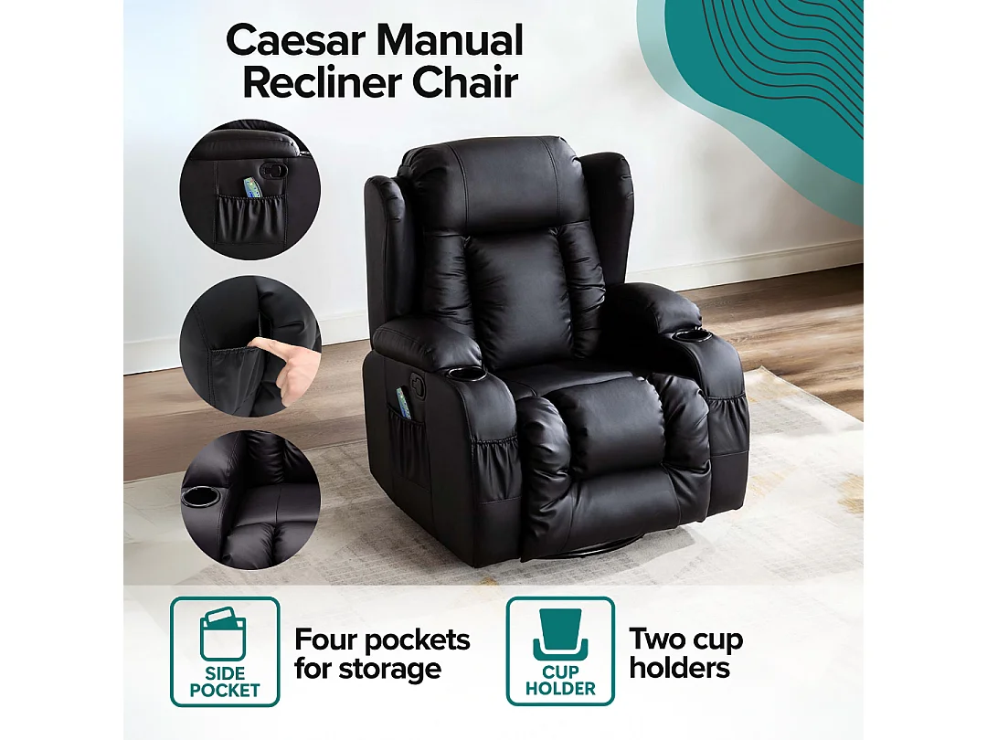 Caesar Bonded Leather Recliner Rocking Swivel Heat & Massage Chair