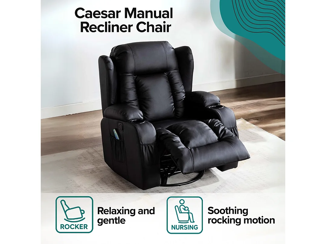 Caesar Bonded Leather Recliner Rocking Swivel Heat & Massage Chair