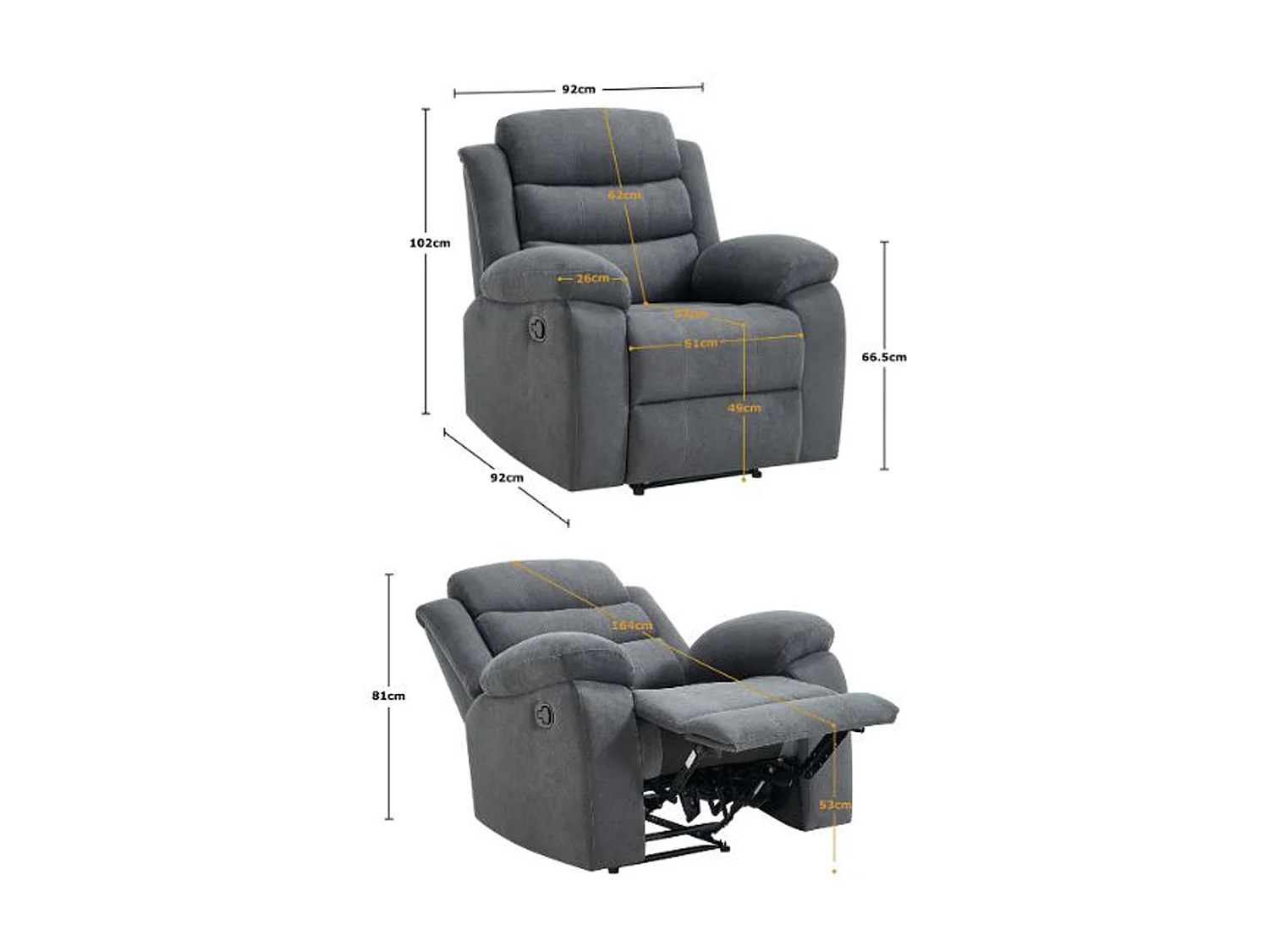 Boston 1 Seater Fabric Manual Recliner Chair