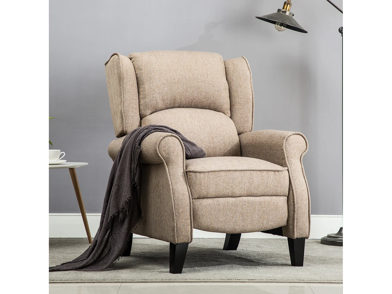 Eaton Wing Back Fireside Herringbone Fabric Pushback Recliner Chair