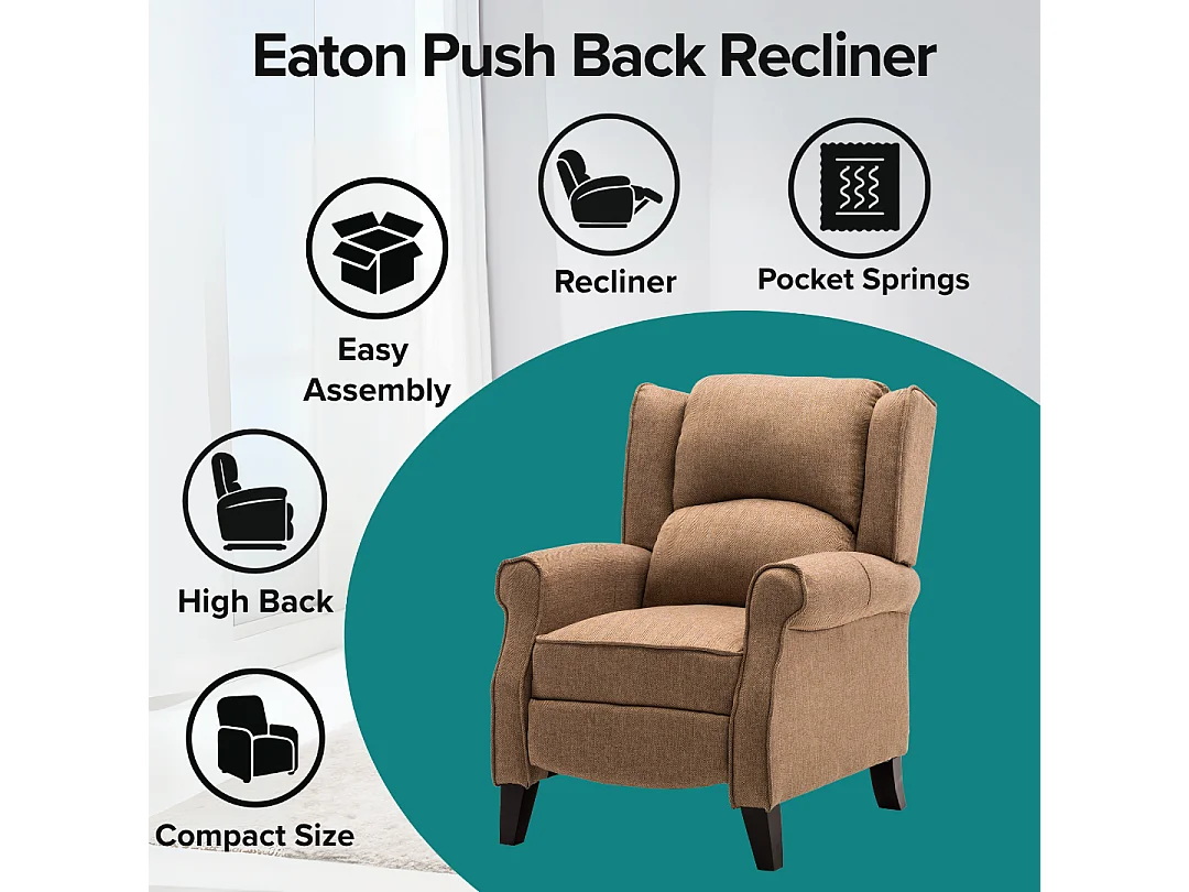 Eaton Wing Back Fireside Herringbone Fabric Pushback Recliner Chair