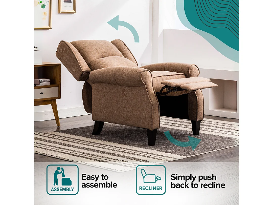 Eaton Wing Back Fireside Herringbone Fabric Pushback Recliner Chair