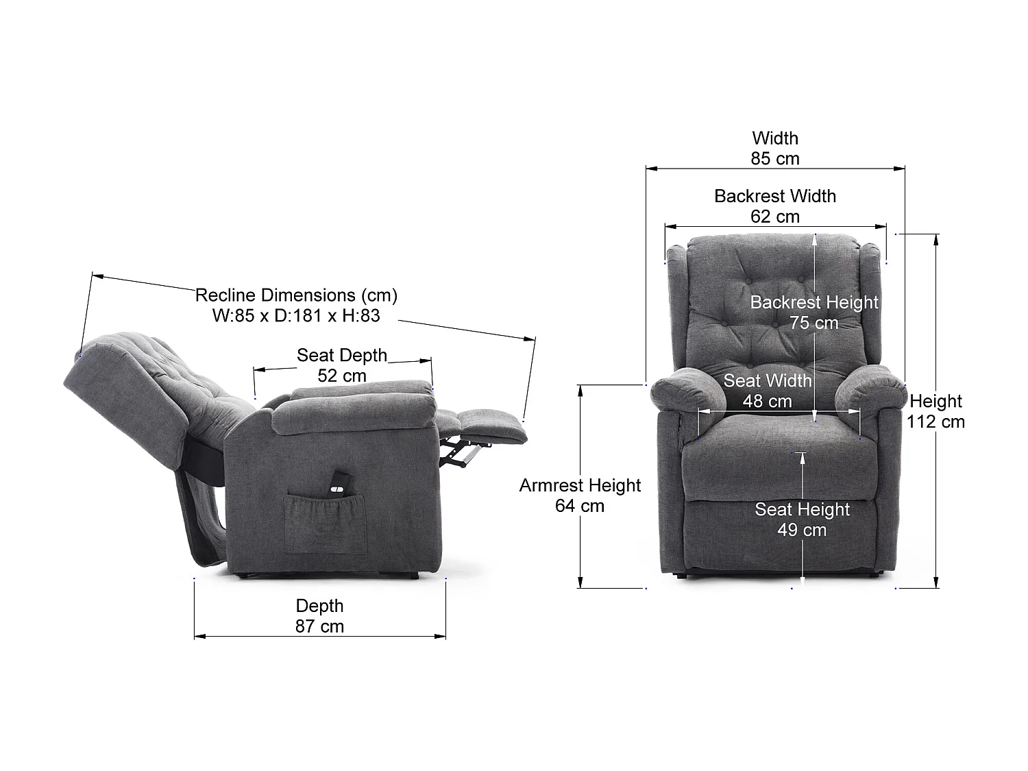 Barnsley Fabric Electric Single Motor Rise Recliner Mobility Armchair