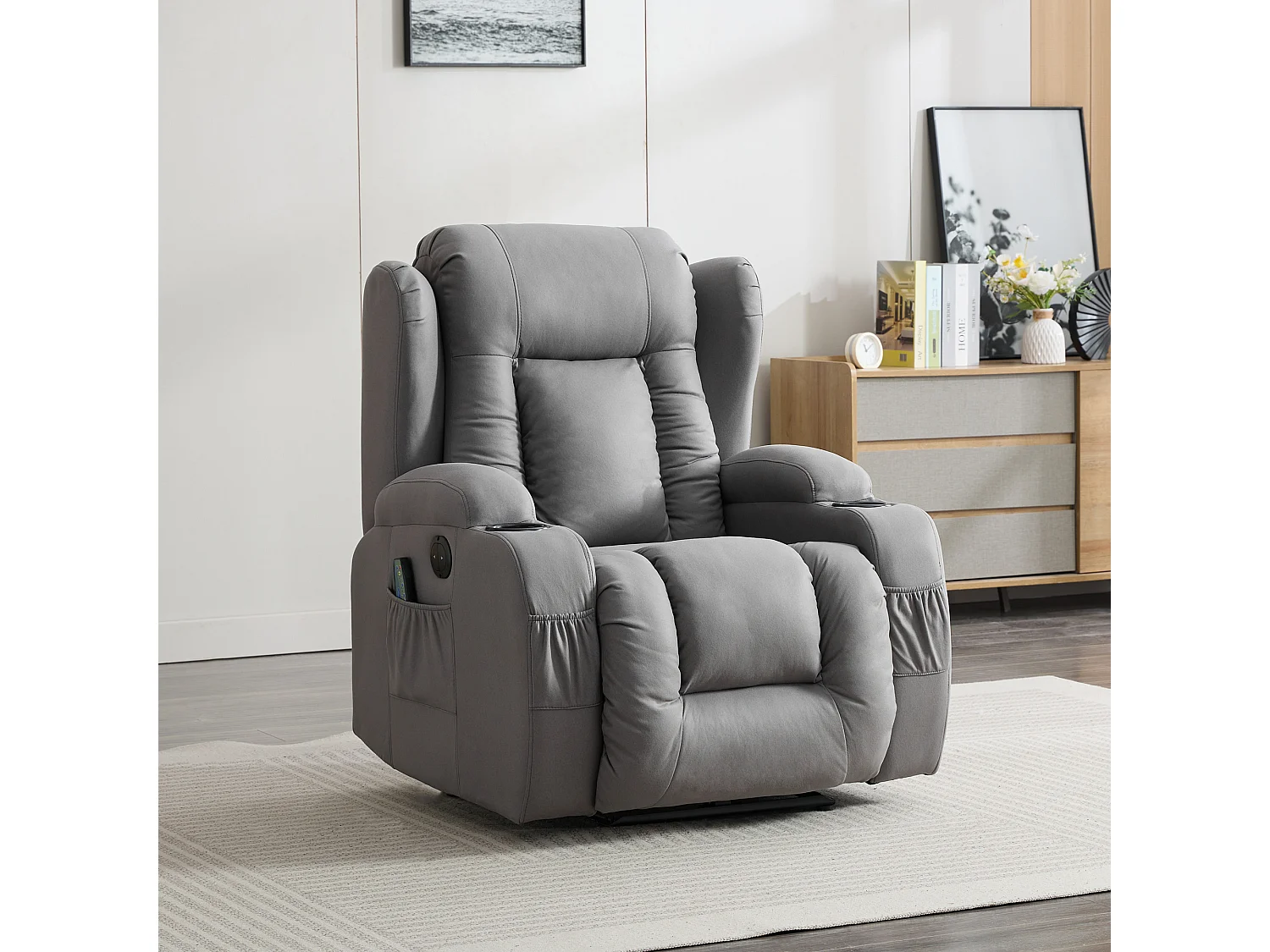Caesar Grey Technology Fabric Electric Recliner Heat & Massage Chair
